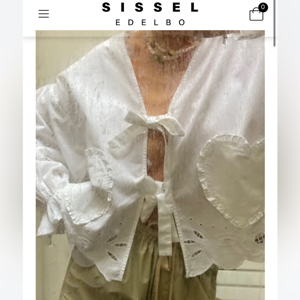 Sissel Edelbo Maibritt White Bow Tie Top O/S